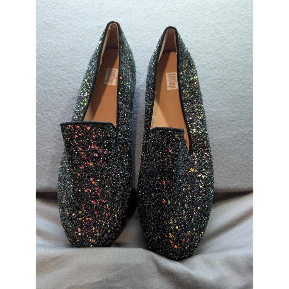 FitFlop Superskate Women’s 7.5 Black Multicolor Glitter Loafers Slip On Shoes
